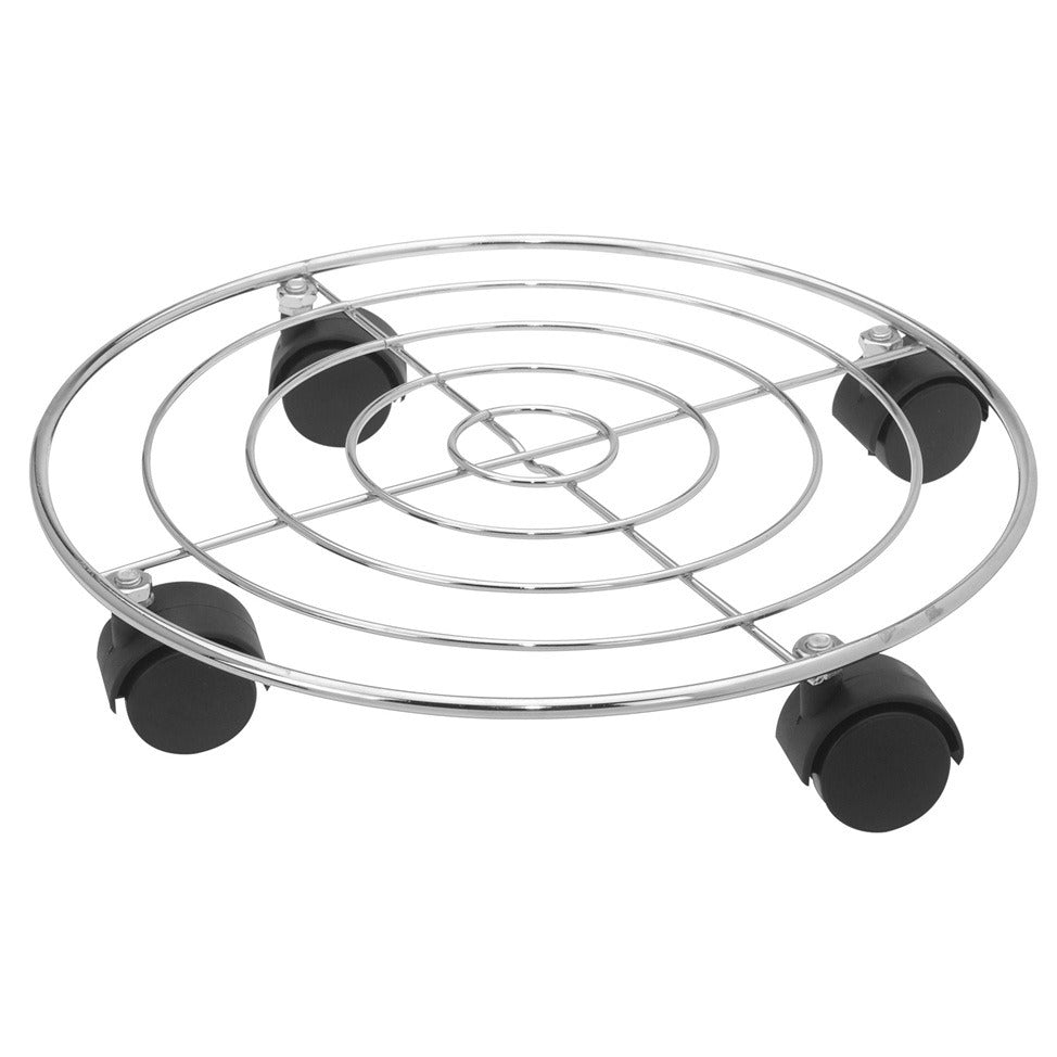 Round Plant Trolley Chrome With Wheels