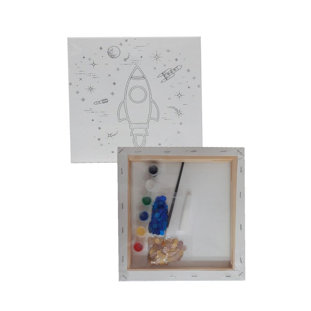 Sundy, Stretched printed Canvas 280g, 25x25 with Acrylic paints and brushes Pack of 1