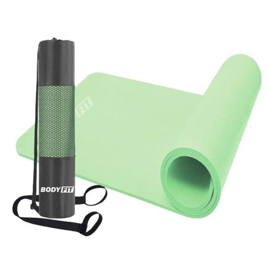 Bodyfit, Fitness Exercise Mat 1.5 cm Extra Carry Bag String Strap Green