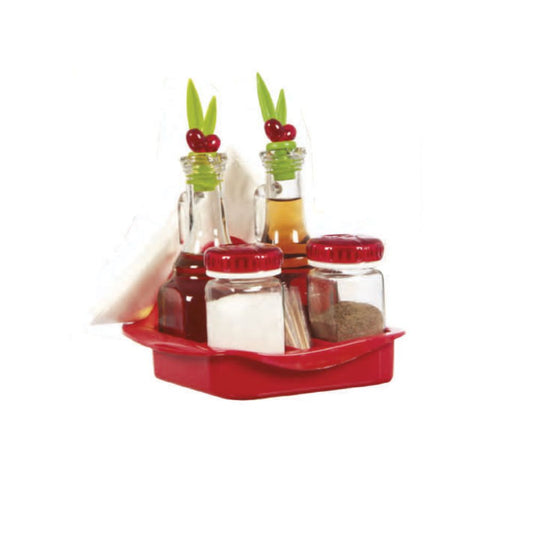 Herevin, 2 Pcs 275Cc Oil-Inegar Bottle & 2Pcs Salt Shaker 160Cc Set Red, 152080-100Red