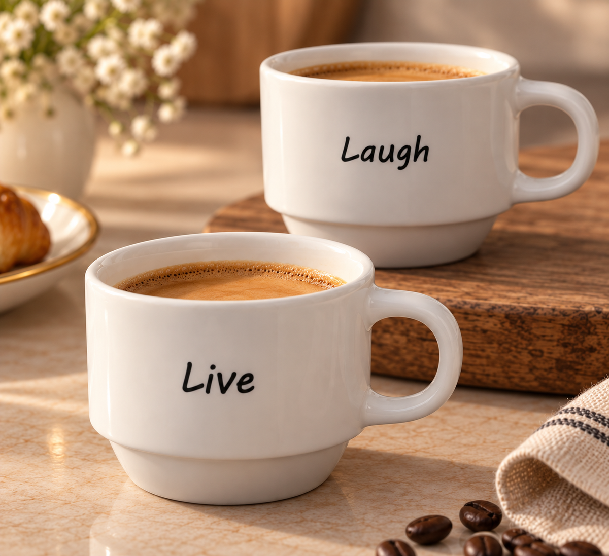 Karaca Lovely Laugh 4-Piece Espresso & Coffee Cup Set, 100 ml, 153.03.06.6657