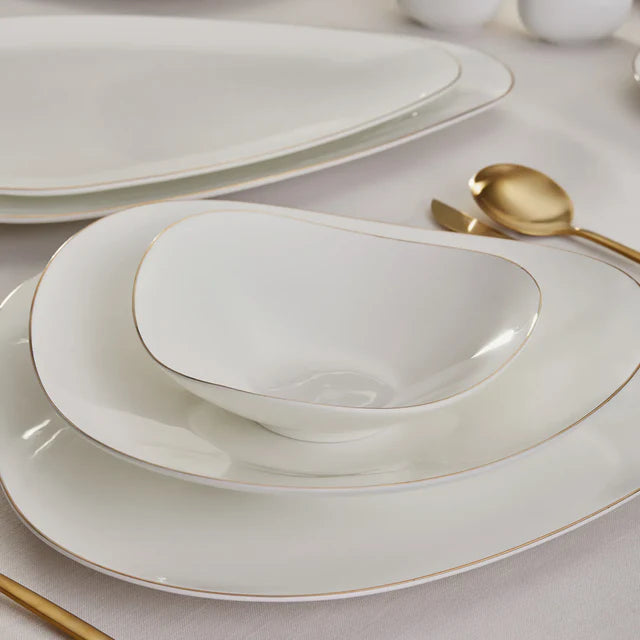 Karaca Fine Pearl Extra Tristan 62-Piece Dinner Set for 12 People, White/Gold, 153.03.08.1956