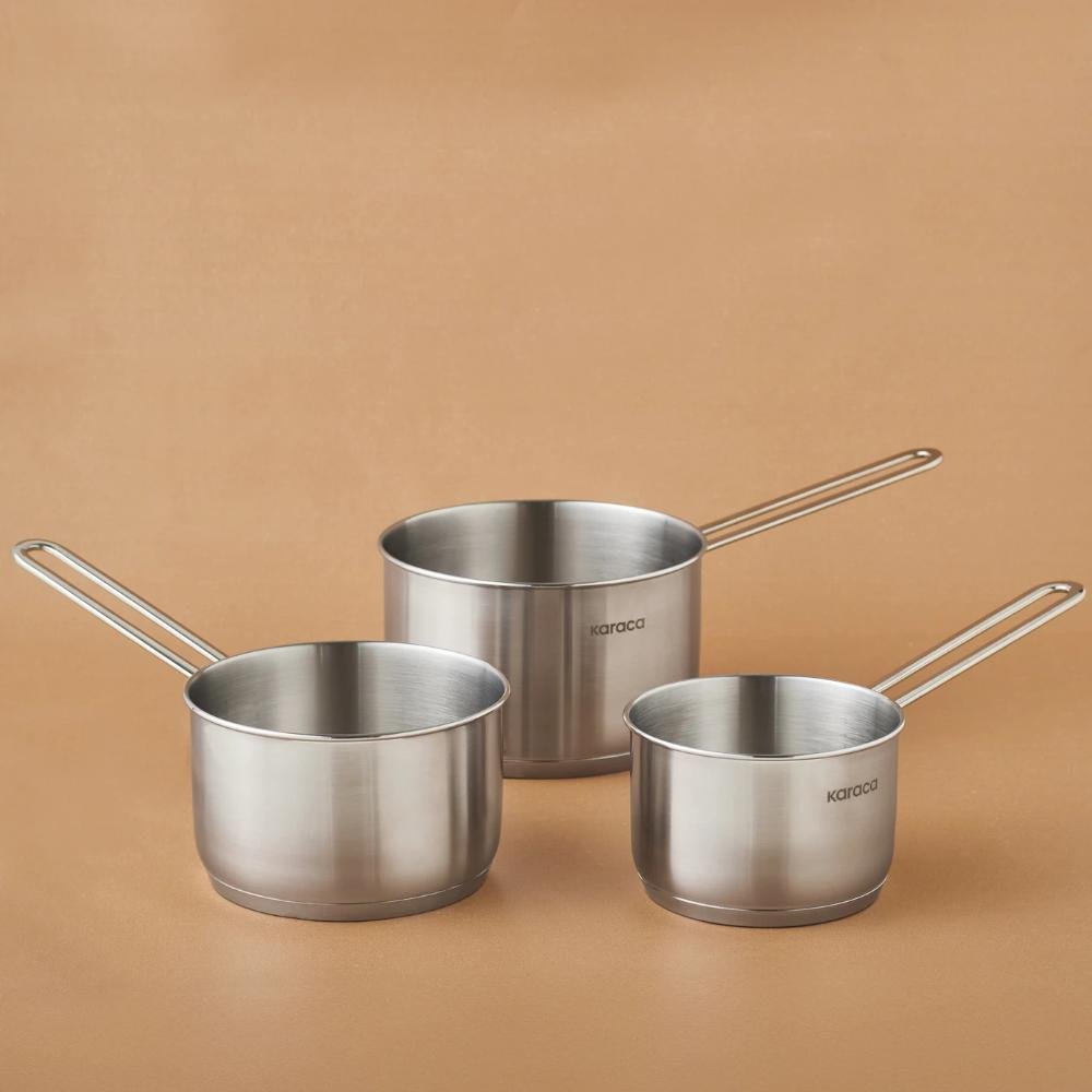 Karaca Emsan Fiorino Induction Base Stainless Steel 3-Piece Mini Milk & Sauce Pot Set, 153.09.01.8578