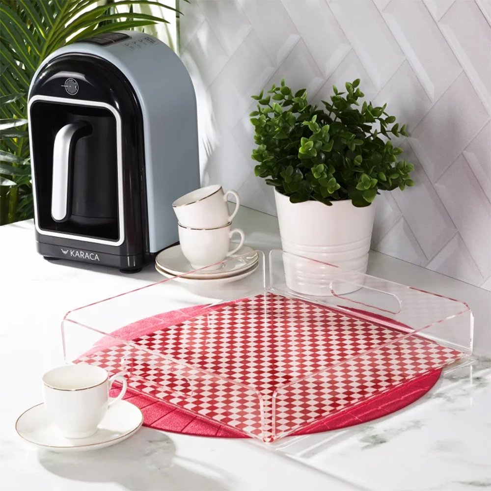 Karaca Red Checker Methacrylate Tray 30x30cm, 153.03.06.6685