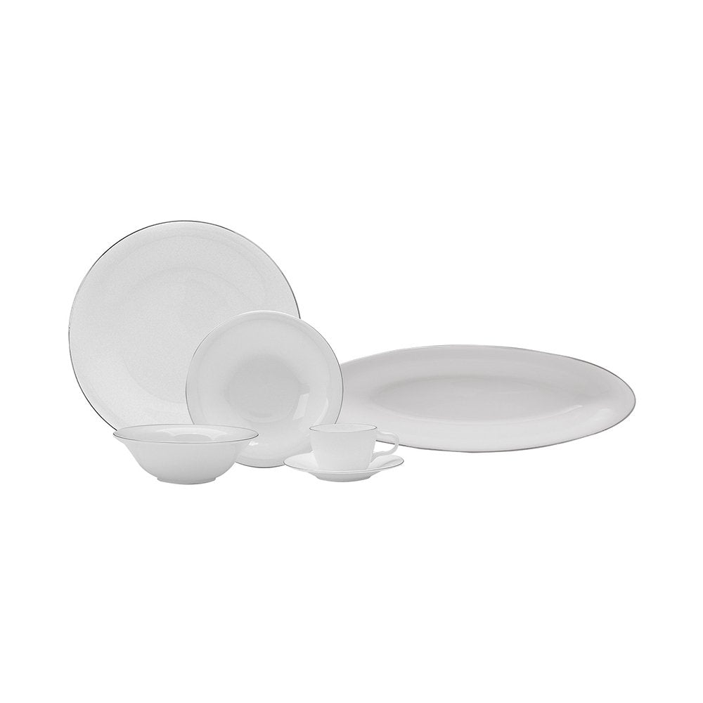 Karaca Fine Pearl Fame 26-Piece Breakfast Set - 6-Person | White & Platinum Frame Classic Design, 153.03.07.5703