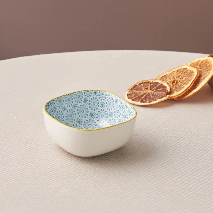 Karaca Floral Blue Square Snack Bowl 10cm, 153.03.08.2980