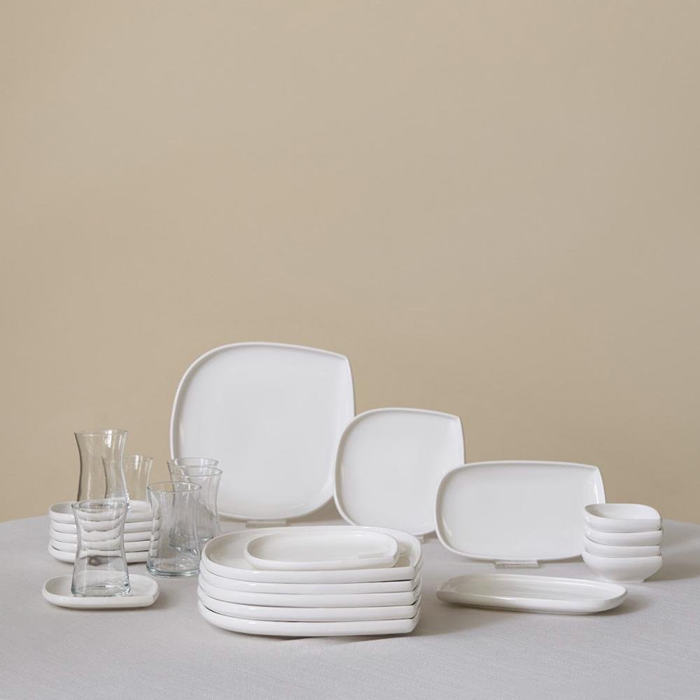 Karaca Forever White Bone Series 28-Piece Tableware Set – Porcelain Dining Set, 153.09.01.6011