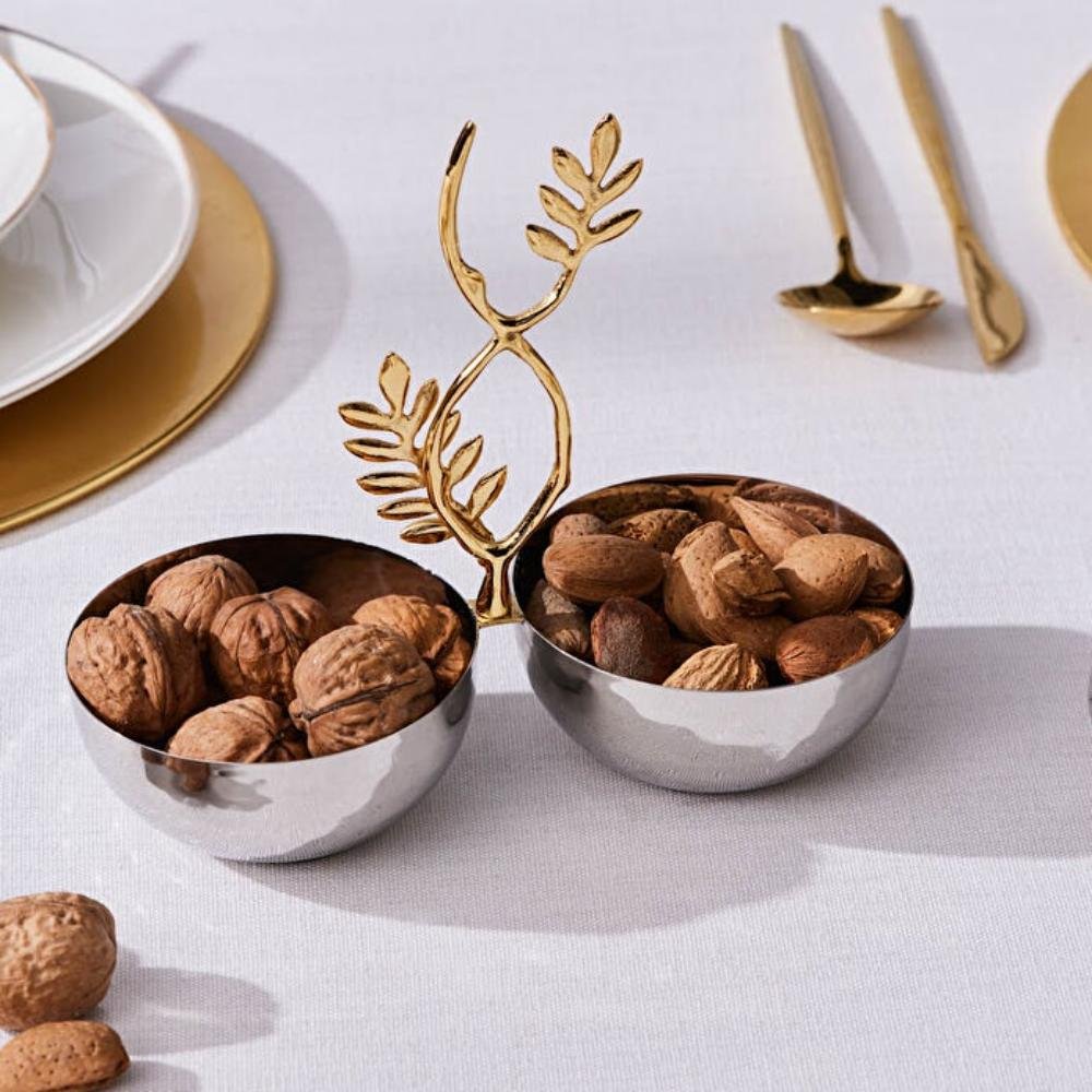 Karaca New Year Carmenta Set of 2 Snack Bowls – Silver/Gold Accent, 153.09.01.9470