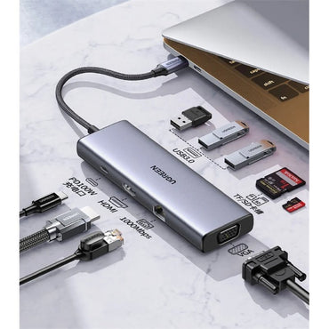 Ugreen, 9-In-1 Usb-C Hub Docking Station Adapter (4K Hdmi + 3*Usb3.0 + Sd + Tf + Vga + Gigabit Lan + Usb C Pd 100W) Ugreen Cm498-15600