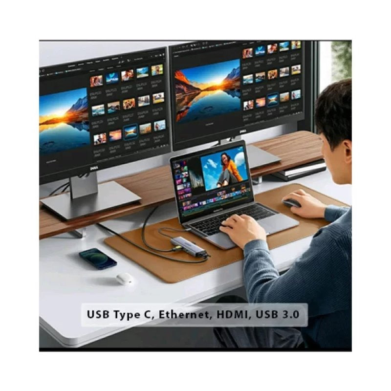 Ugreen, 9-In-1 Usb-C Hub Docking Station Adapter (4K Hdmi + 3*Usb3.0 + Sd + Tf + Vga + Gigabit Lan + Usb C Pd 100W) Ugreen Cm498-15600
