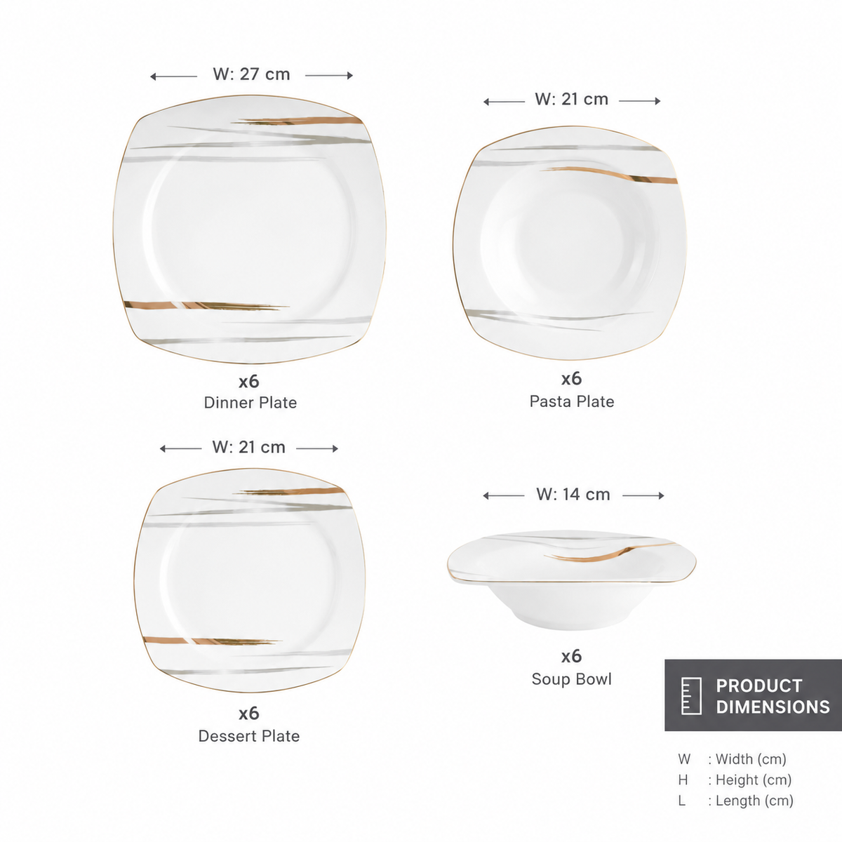 Karaca Square Bone Bera 24-Piece Dinner Set for 6 People, 8683650361664