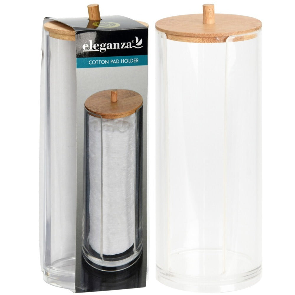 Cotton Pad Holder Plastic With Bamboo Lid