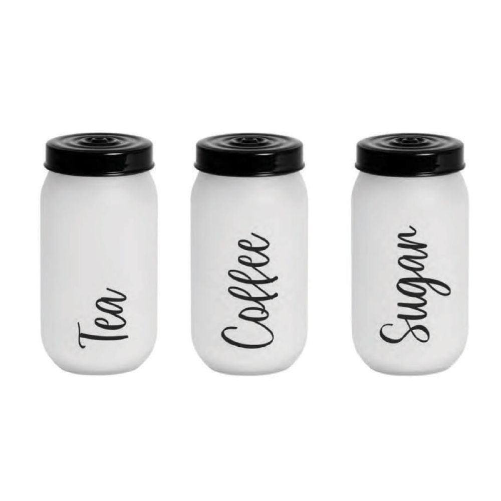 Herevin, Decorated Canister 1000Cc Set (Tea-Coffee-Sugar) Black, 172541-020