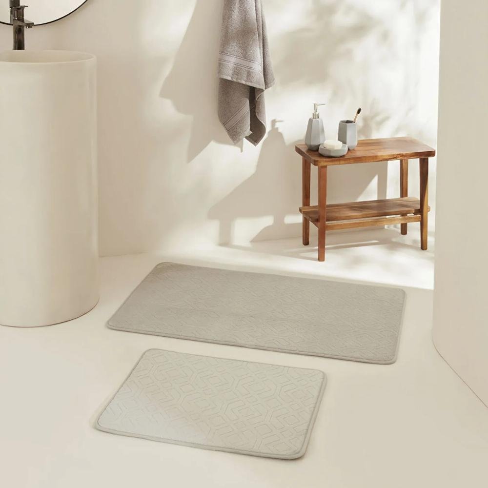 Karaca Home Figure Embos 2-Piece Bath Mat Set - Grey, 200.22.05.0262
