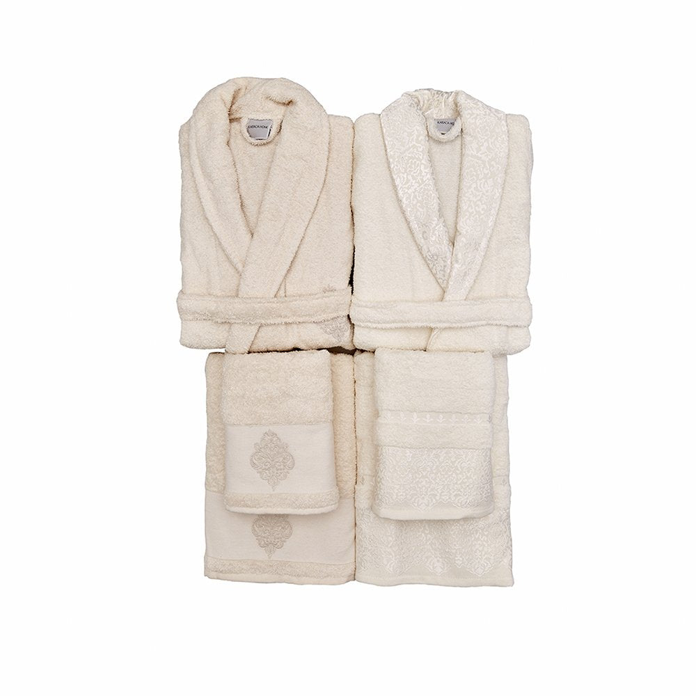 Karaca Home Vivien Flos 6Pcs Beige 100% Cotton Cream Family Bathrobe Set, 200.17.01.0395