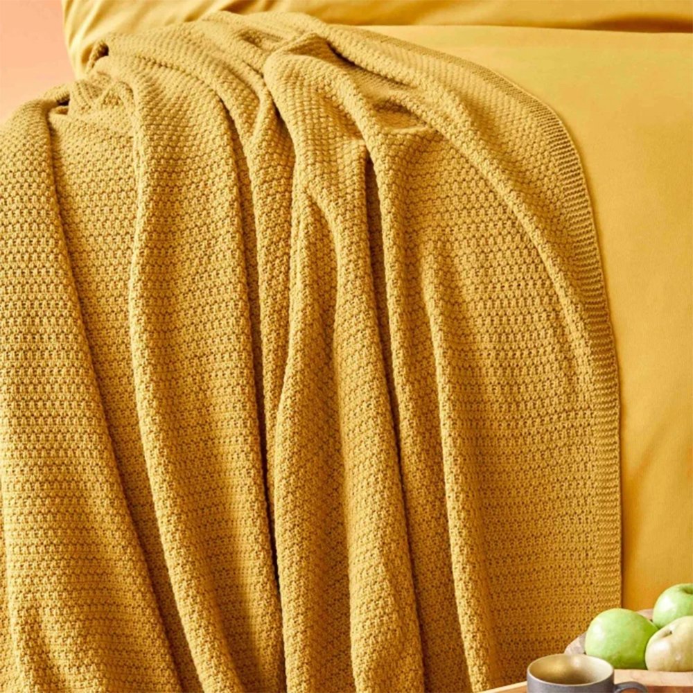 Karaca Home Back To Basic Double Knitted Blanket 200 × 220 cm – Mustard, 200.18.01.0947