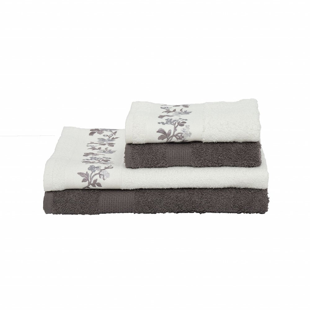 Karaca Home Flora Embroidered Body/Face Towel Hammam Set Grey, 200.20.01.0722