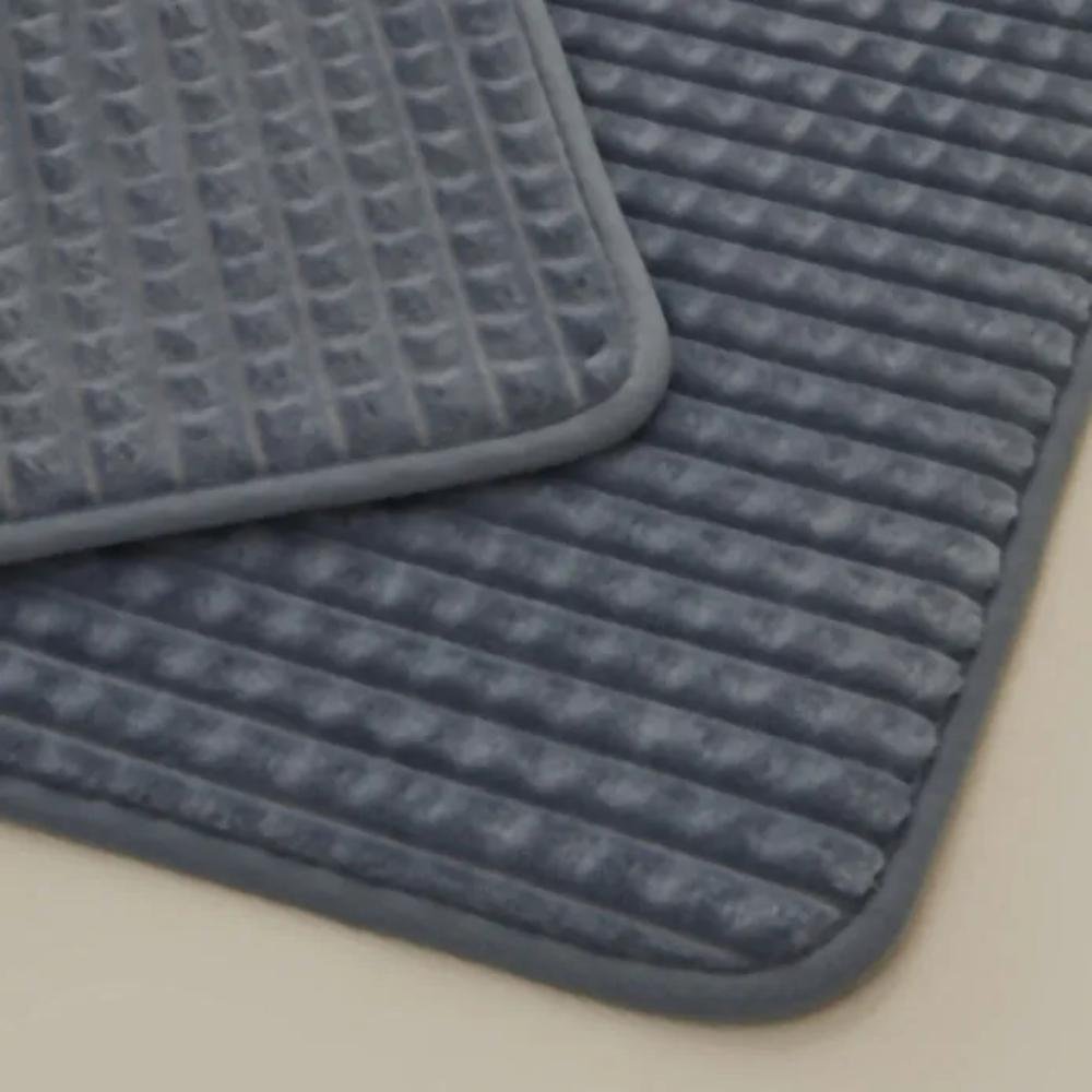 Karaca Home Plaid Embossed 2-Piece Bath Mat Set - Indigo | Soft Absorbent Bathroom Rugs, 200.22.05.0259