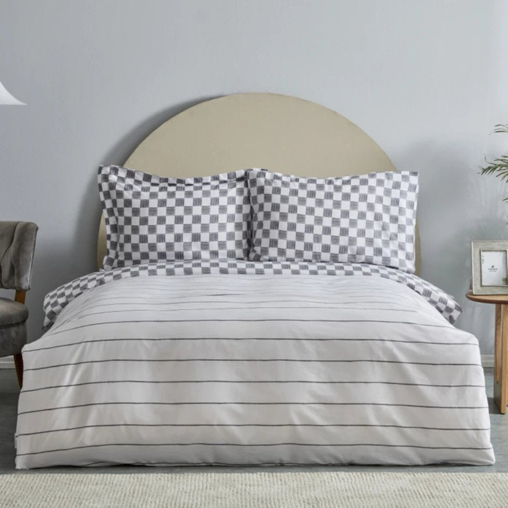 Karaca Home Cordova Anthracite 100% Cotton Double Duvet Cover Set, 200.22.08.0031
