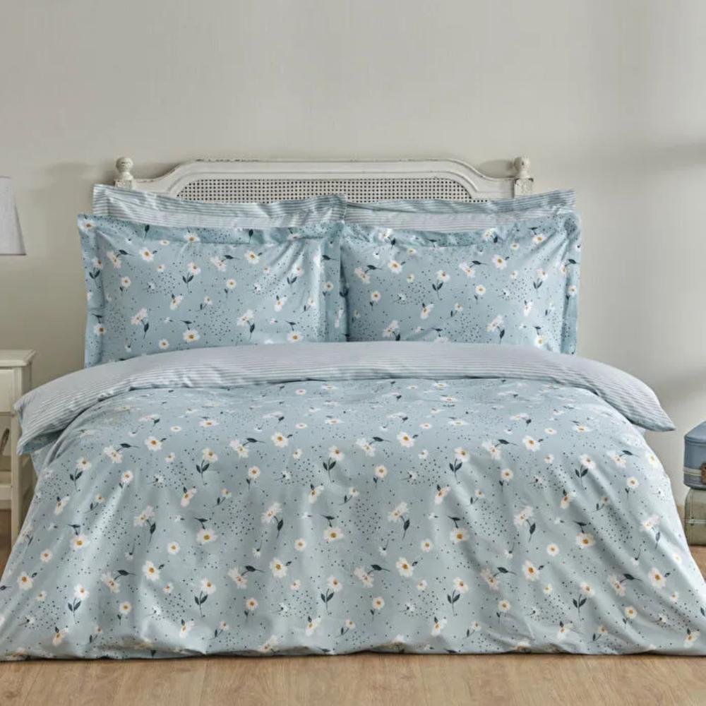 Karaca Home Daisy Blue 100% Cotton Single Duvet Cover Set 160 × 220 cm, 200.22.08.0036