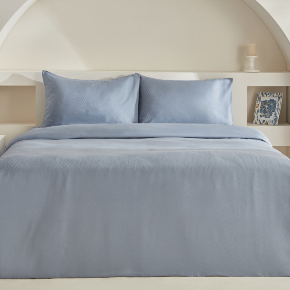 Karaca Home Sion 100% Cotton Jacquard Satin King Size Duvet Cover Set - Blue, 200.22.12.0110