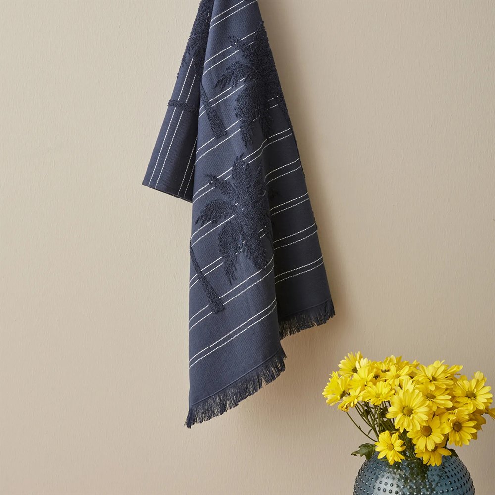 Karaca Home Denim Palm 100% Cotton Small Beach Towel 50 x 90 cm - Navy Blue, 200.22.14.0236