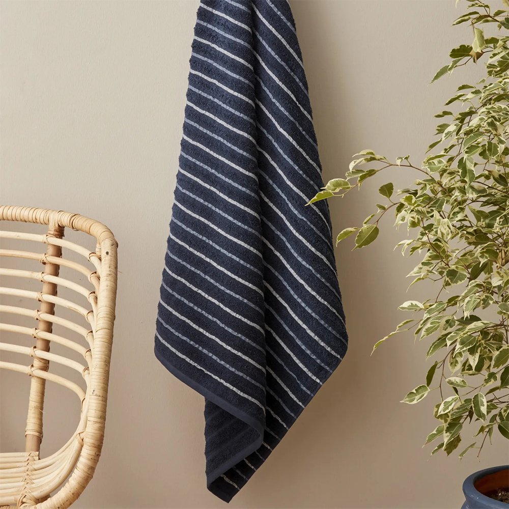 Karaca Home Denim Blue Striped 100% Cotton Bath Towels 85x150cm Navy Blue, 200.22.14.0244
