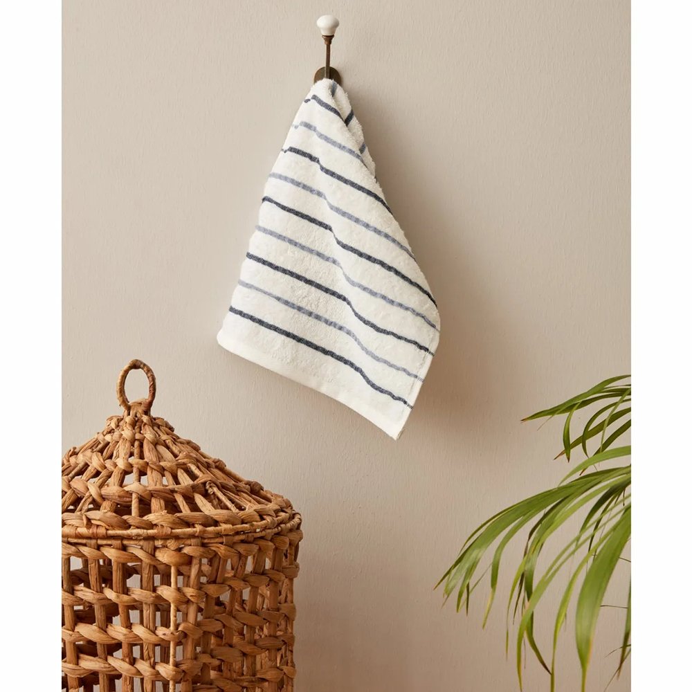 Karaca Home Denim Blue Striped 100% Cotton Hand Towels 30x50cm White, 200.22.14.0245