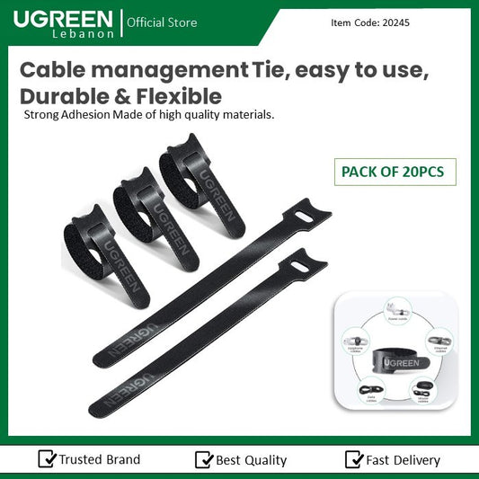 Ugreen, Cable Management Tie, Easy To Use, Durable & Flexible Design, Pack Of 20Pcs Ugreen Lp401 - 20245