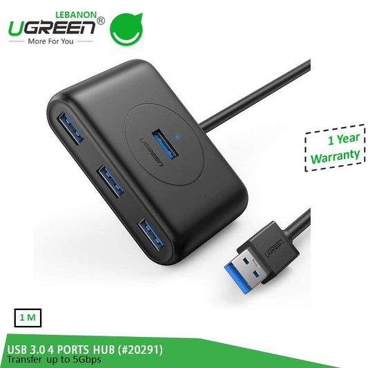 Ugreen, USB 3.0 To 4 Ports USB 3.0 Hub 1M (Data Transfer Up To 5 Gbps)