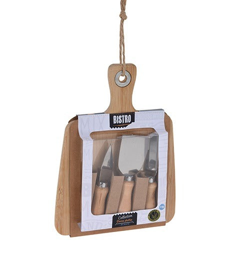 Bamboo Board Cheese Set With 3 Knives