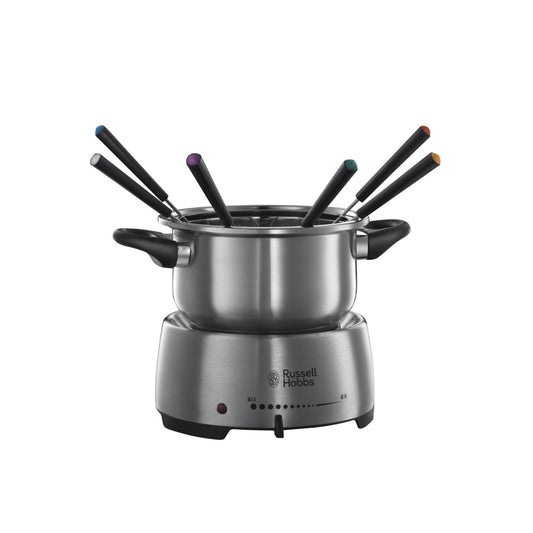 Russell Hobs Fiesta Fondue Maker Stainless Steel 2L Dishwasher Safe Bowl 6 Fondue Forks 1200W, 22560-56