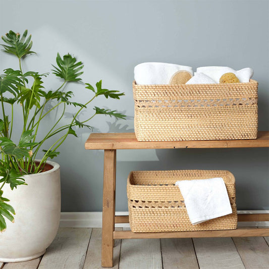 Karaca Home Wave Rattan Rectangular Laundry Basket 49 cm - Natural Rattan Color, 300.21.02.0112