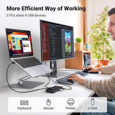 Ugreen, 2 In 4 Out Usb 3.0 Kvm Switch Box (2 Pcs Share 4 Usb Devices) , Fast Transfer Speed Up To5Gbps Ugreen Us216 - 30768