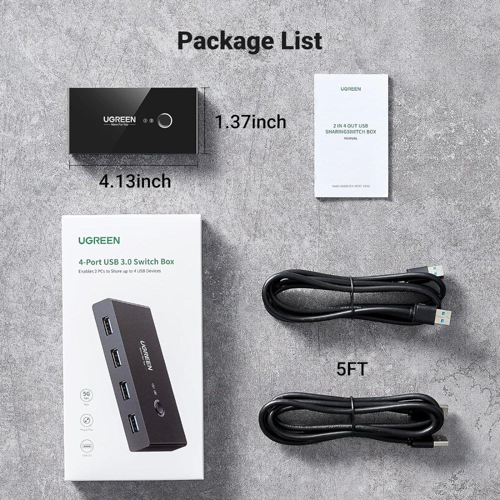 Ugreen, 2 In 4 Out Usb 3.0 Kvm Switch Box (2 Pcs Share 4 Usb Devices) , Fast Transfer Speed Up To5Gbps Ugreen Us216 - 30768