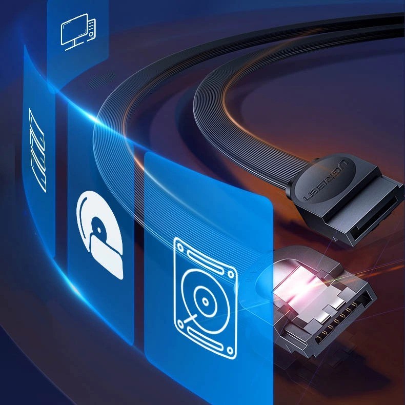 Ugreen, Sata 3.0 Data Cable For 3.5 & 2.5 Ssd/ Hdd, 6Gbps Speed, Flexible And Durablesata 3 Data Cable 0.5M Black Ugreen Us217 - 30796