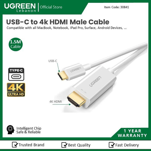 Usb-C To 4K Hdmi Braided Cable 1.5M White Ugreen Mm121 - 30841