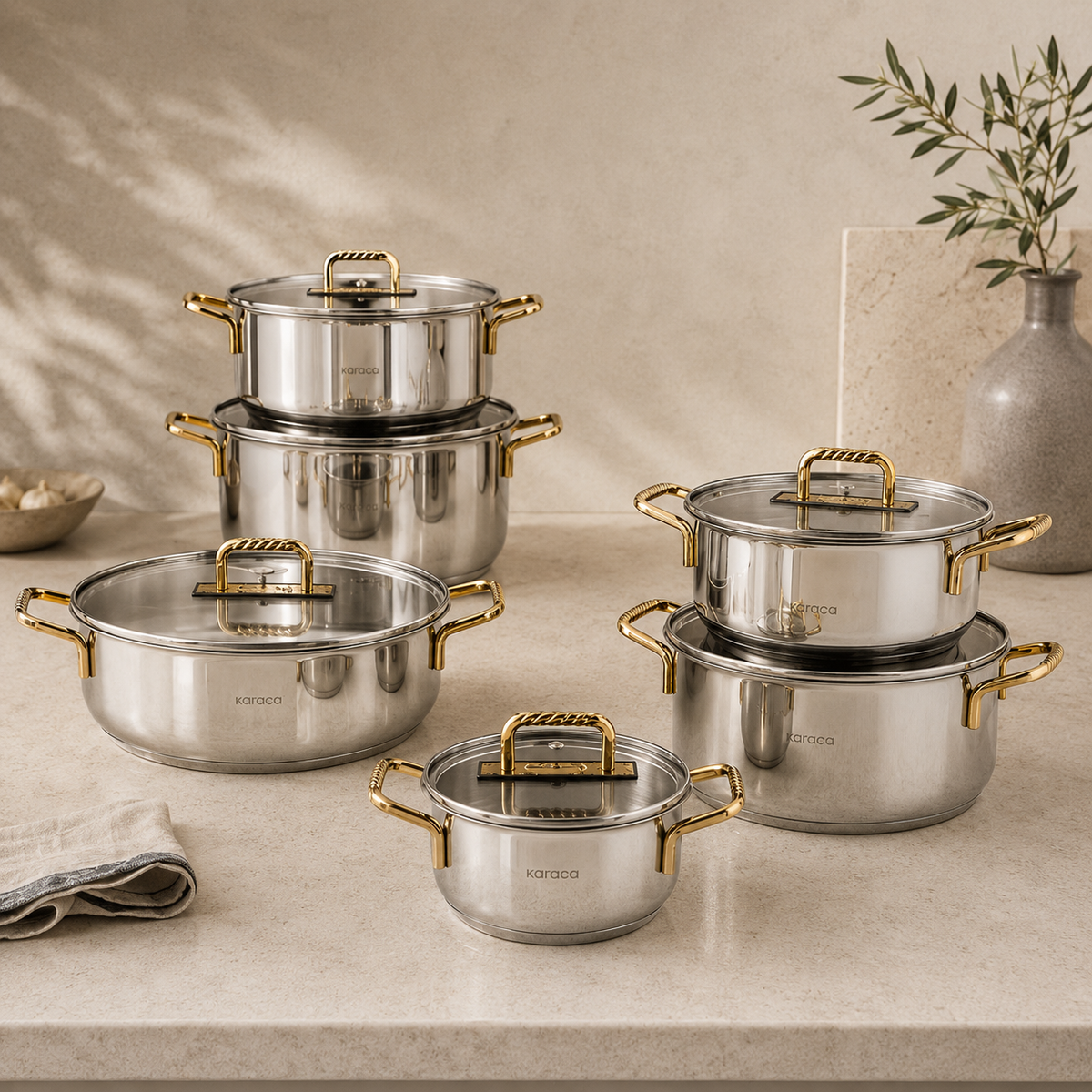 Karaca Gold Elegance 26 cm Stainless Steel Pot, 8683650326021