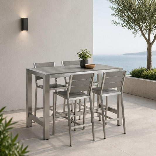Premium Outdoor High Bar Set with 4 High Chairs - Aluminum Frame & Rubber Wood Finish, 3421-2092