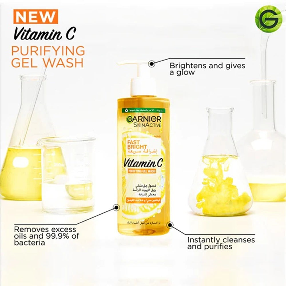 Garnier, Fast Bright Vitamin C Brightening Purifying Face Gel Wash 400mL