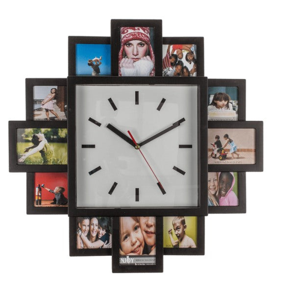 Out Of The Blue, Wall Clock Plastic 39.4X39.4Cm With 12 Photo Frames (4 Photos 7X9Cm & 8 Photos 7X6 Cm )#?79/3015 Black