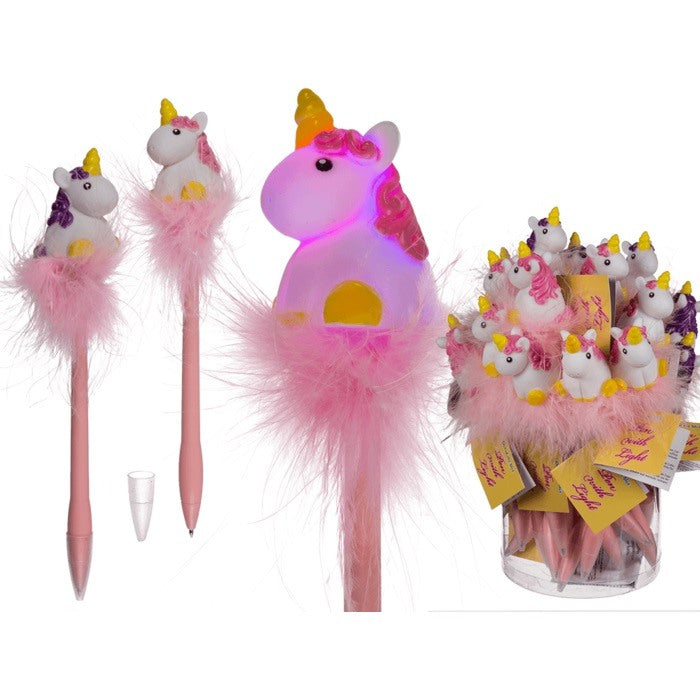 Out Of The Blue, Pen With Led Unicorn & Pom Pom 21 Cm Plastic Assorted #29/3099.
