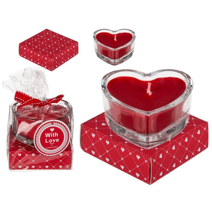 Out Of The Blue, Candle In Glass, Heart Shaped, 8 X 8 Cm #100776 In Giftbox