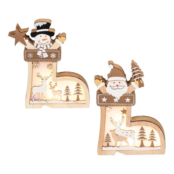 Out Of The Blue, Wooden Christmas Decoration Santa Boot, 14,5X17 Cm, With Warm White Led 950133