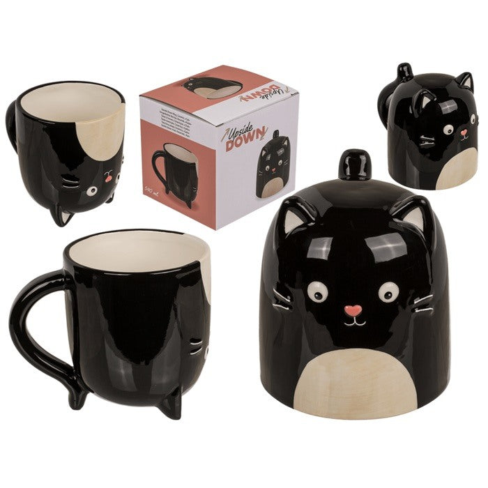 Out Of The Blue, Upside Down Mug Cat 12 X 14 Cm Dolomite 500 Ml #78/8386 Black.