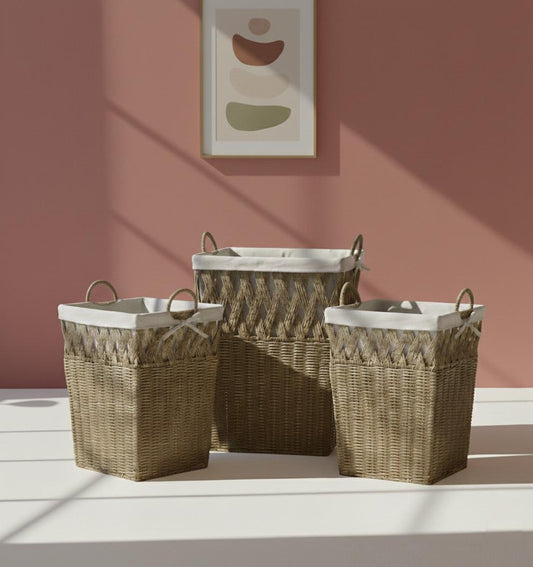 Boho Woven Storage Organizer Set, 3-Piece with Removable Fabric Liners, SK975