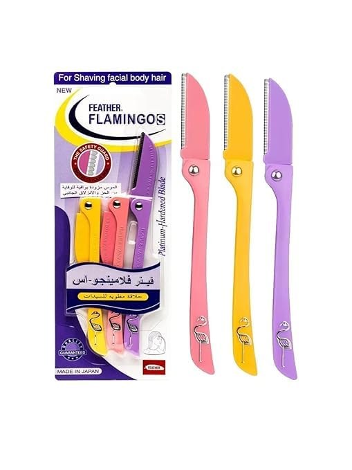 Feather, Flamingo Facial Razor For Face, Eyebrows & Body Shaving | 3-Piece Facial Touch-Up Razor For Girls & Women | Precision Hair Remover For Smooth Skin
