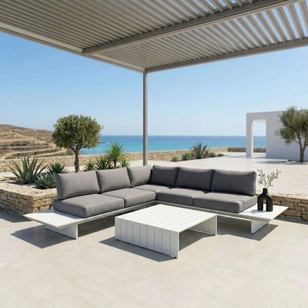 Outdoor Sofa Set with Integrated Side Tables & Aluminum Coffee Table, 5074