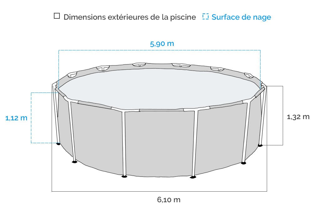 Best way, Power Steel Pool Set with Filter Pump + Accessories, Stone round 6.10 x 1.32 m