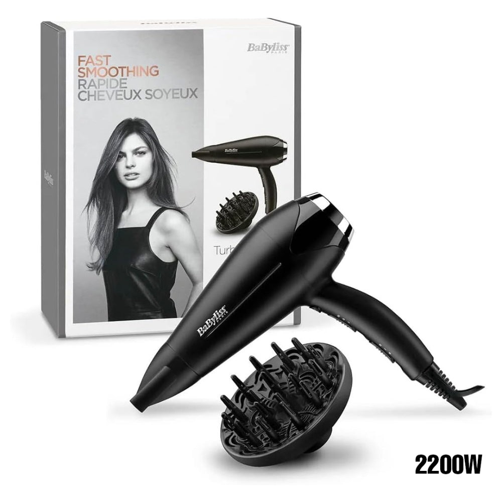 Babyliss, Hair Dryer Turbo Smooth 2200W, Powerful Dryer With Adjustable Speed Settings, Multiple Heat Settings For Customized Styling, Ionic Technology Reduces Frizz And Enhances Shine, D572Dsde
